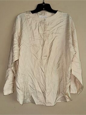 Vintage Carmelo Pomodoro Beige 100% Silk Button Down Shirt Size 8